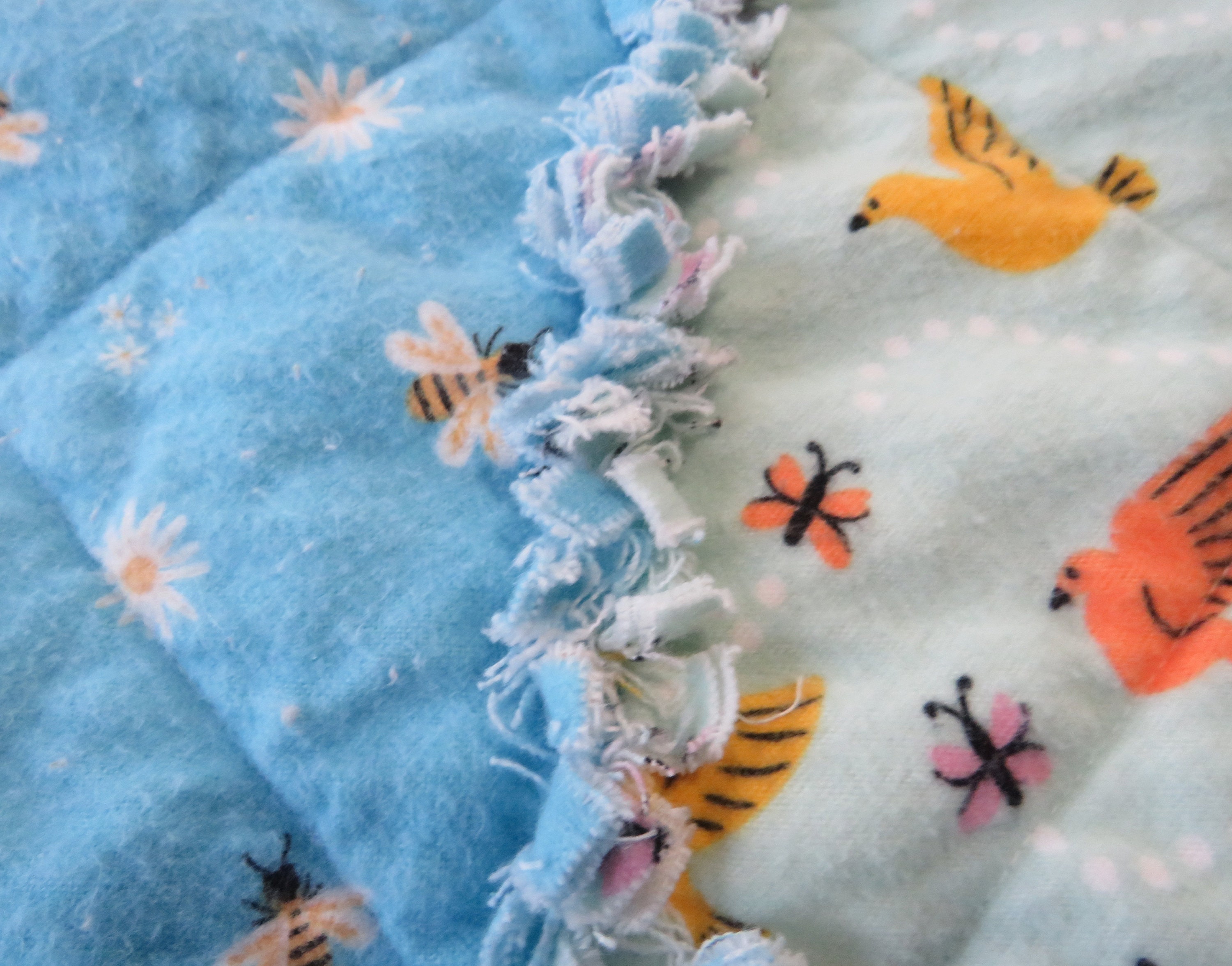 Flannel Rag Quilt With Batting, 50x64, Floral, Bees, Birds Etsy