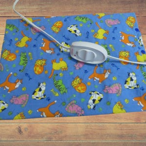 Heating Pad Cover, 12 x 15, Soft Blue Flannel with Cute Colorful Cats, 3 Snap Closure