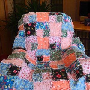 Flannel Rag Quilt With Batting, 50 X 44, Floral Scrappy Rag Quilt Throw