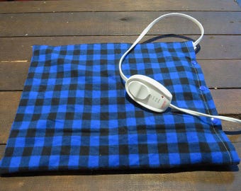 Heating Pad Cover, 12 x 15, Soft Blue Plaid Flannel, 3 Snap Closure