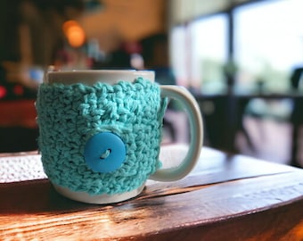 Crochet Cup Cozy, Blue Handmade Coffee Cup or Tea Warmer