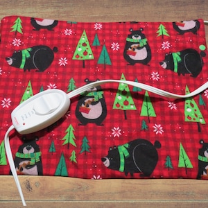 Red Plaid Flannel Heating Pad Cover with Bears (12 x 15)