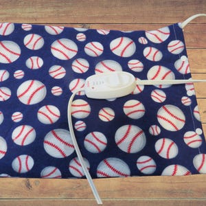 Heating Pad Cover, 12 x 15, Soft Blue Flannel With Baseballs, 3 Snap Closure