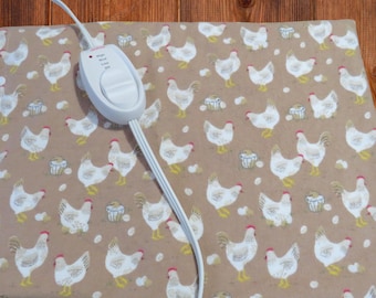 Heating Pad Cover, 12 x 15, Soft Brown Flannel With Chickens, 3 Snap Closure