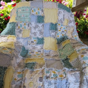 Flannel Rag Quilt With Batting, 50 X 44, Baby Elephant Scrappy Rag Quilt Throw