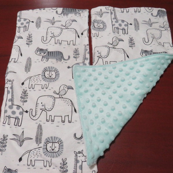 Burp Cloth, Set of 2 Flannel and Minky Jungle Animals