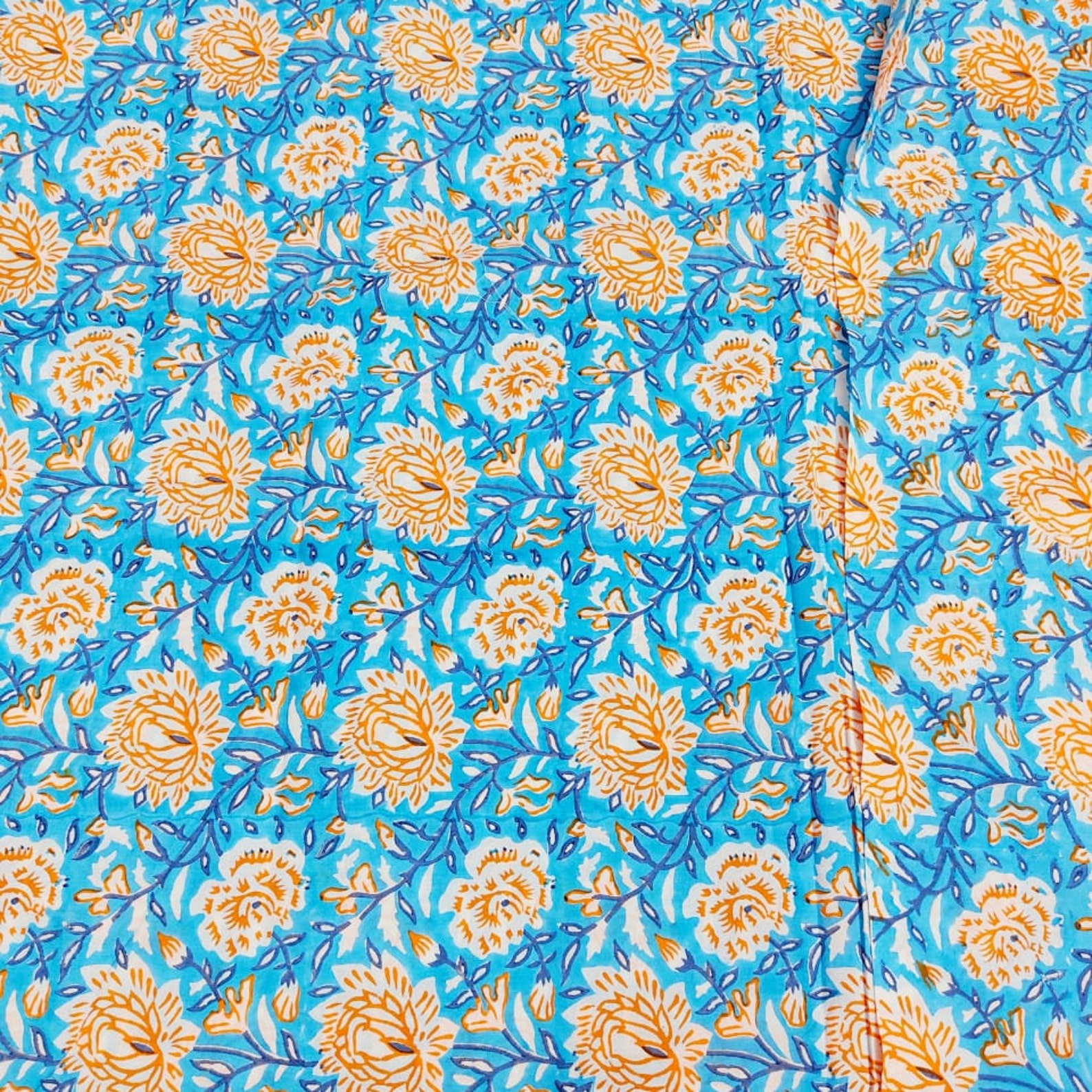 Hand Block Print Fabric Vegetable Dye Cotton Fabric Floral Etsy