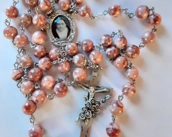 Red Jasper St. Therese Rosary, Pewter Center and Crucifix, Steel Links
