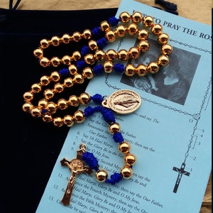 Marian Combat Rosary in Blue and Gold, St. Benedict&#39;s Cross and Miraculous Medal