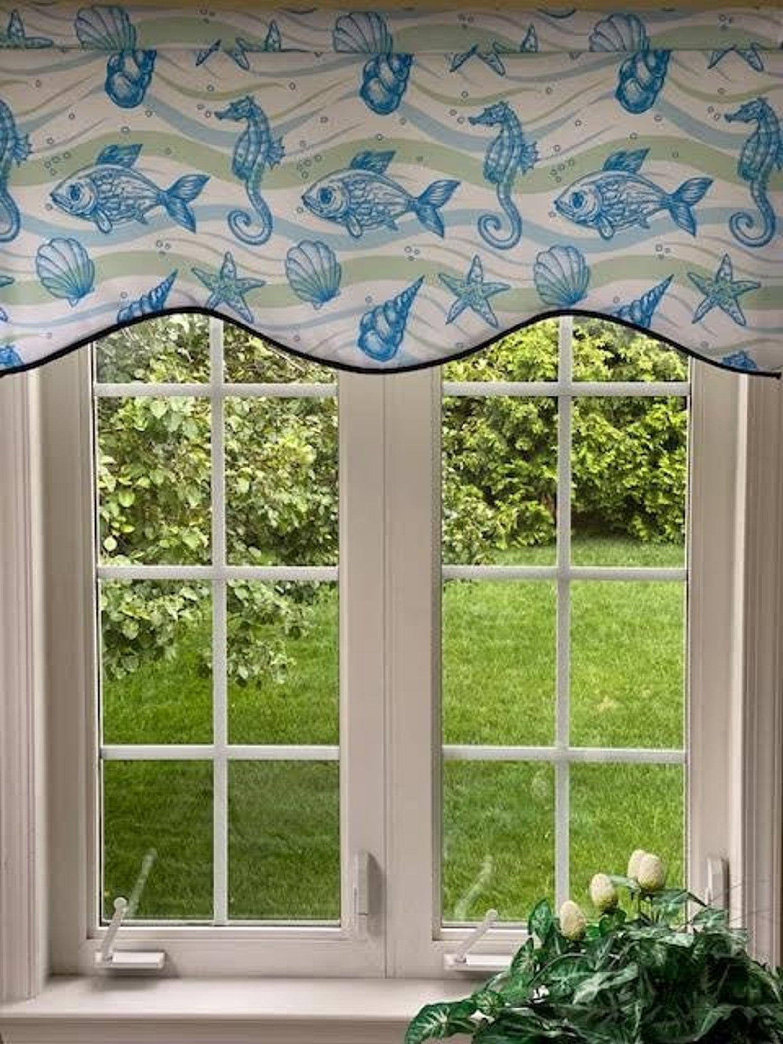 Nautical Coastal Valance / Scalloped Curtain for Windows / Etsy