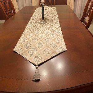 Lined Linen Table Runner with Tassels, Floral Table Centerpiece, Buffet Table Decor, Dinning Room Decor, table decor, kitchen decor