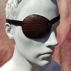 Genuine Crocodile Leather Right Eye Patch, Adjustable Band