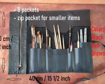 Rouleau de crayon en cuir, Rouleau de crayon en cuir, Pochette de stylo, Rouleau d’artiste, Cadeau d’enseignant, Porte-cadeau d’instructeur, Étui à crayons en cuir