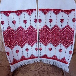 Hand embroidery wedding towel Slavic traditional gift Handmade ryshnuk red cross-stitch Ukrainian decor Ethnic Easter gift Vyshyvanka