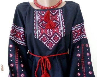 Black Ukrainian embroidered blouse for women.Blouse on black cloth.For Christmas,wedding,birthday.Gift for her.Vyshyvanka "Ornament black