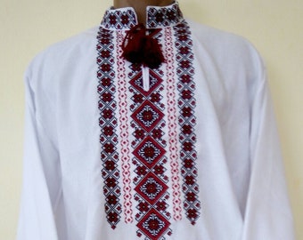 Embroidered shirt for men.Ukrainian Vyshyvanka men. Gift For Christmas,wedding,birthday. Slavik embroidered shirt men vyshyvanka"Youth red"