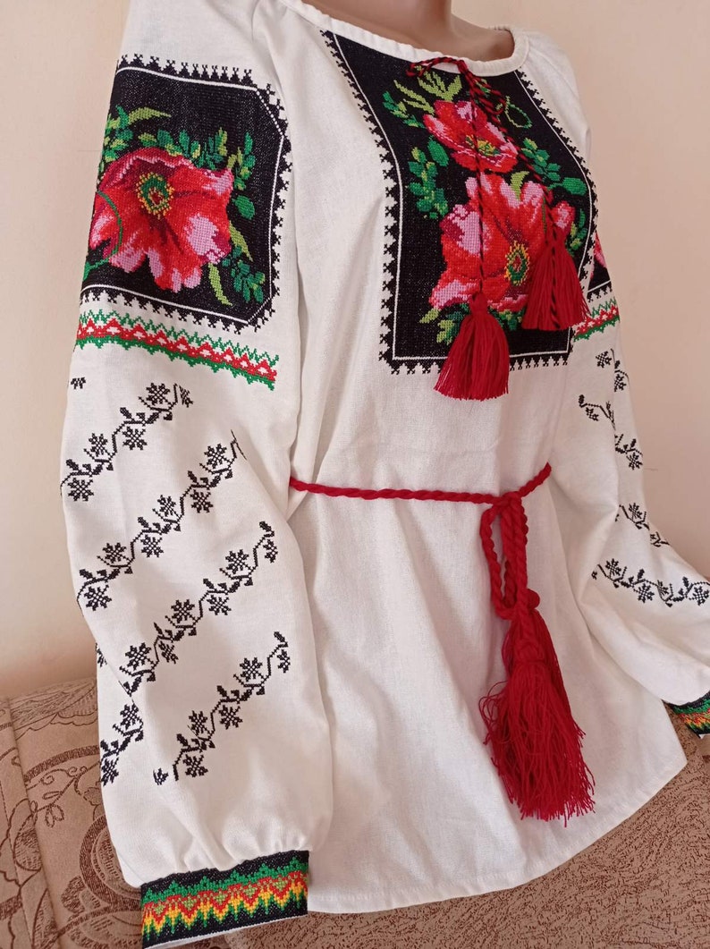 Poppy Embroidered Blouse With Poppies Pattern Vyshyvanka - Etsy