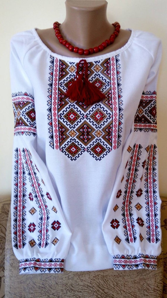 Ukrainian Embroidered Blouse for Women on a White Natural - Etsy