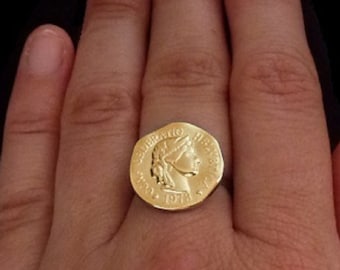 Ampio anello in acciaio inossidabile da donna, forma a pezzo rotondo, regolabile, regolabile in oro o argento