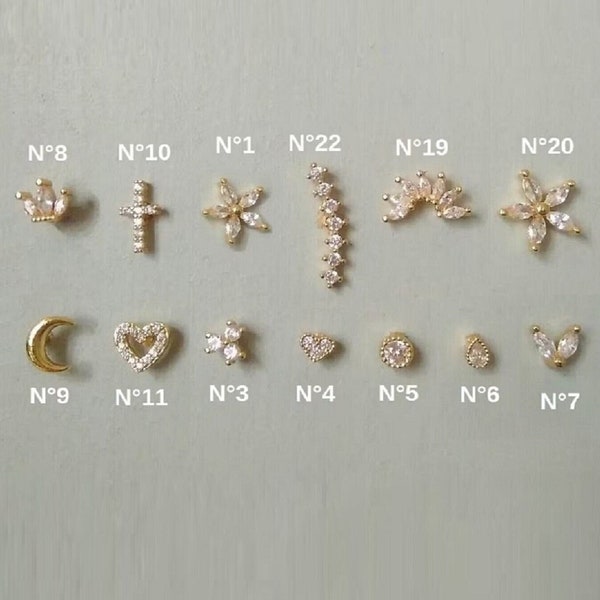 Screw piercing earrings, single loop, gold or silver stainless steel for women, cartilage, lobe, tragus, helix.