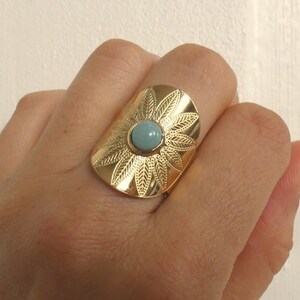 Large ring, wide thick ring, steel, gold, adjustable for women, boho, stone