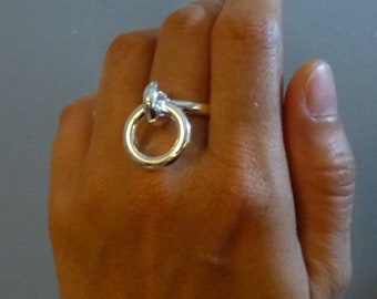 Bague grosse, large anneau épais argent femme ajustable cercle pampille pendentif