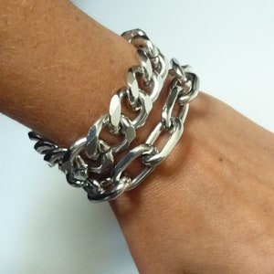 Bracelet gourmette en argent, chaîne large , grosse maille xxl, femme ou homme acieraluminium style Rock image 1