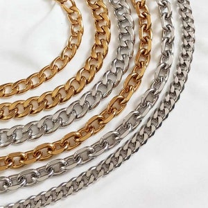 Large, chunky, mixed mesh chain necklace, stainless steel, XXL, short necklace, gold or silver
