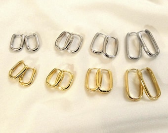 Large, small hoop earrings, rectangles, rings, women Stainless Steel or Gold Plated / Silver Plated