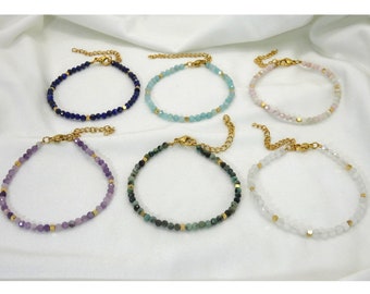 Women's bracelets with natural stone beads and stainless steel, boho bracelet