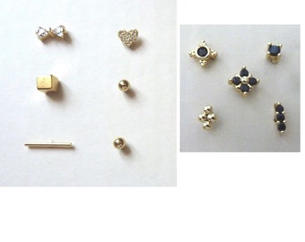 Lot of mini earrings, chips, studs, mismatched, asymmetrical, gold plated, woman or girl