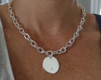 Damesbrede zilveren mesh-ketting, medaillon, vrouw, polsarmband of ketting