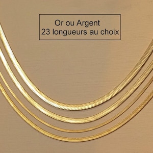 Collier serpentine en acier inoxydable, maille serpent plate dorée ou argentée, ras de cou femme, chaîne fine collier court minimaliste