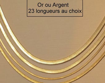 Collier serpentine en acier inoxydable, maille serpent plate dorée ou argentée, ras de cou femme, chaîne fine collier court minimaliste