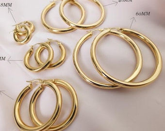 Large and small hoop earrings, round rings for women, stainless steel, silver or gold, thick hoops