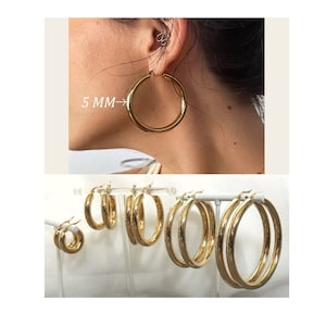 Large, small creole round hoop earrings for women Stainless Steel SILVER or GOLD image 3