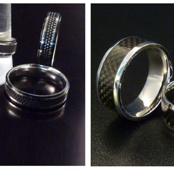 Bague grosse, large anneau épais homme acier et tungstène Taille 62