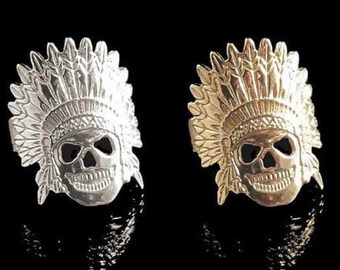 Bague Large Plaqué Argent Femme//Fille Tête Chef Indien Motif Réglable Ajustable