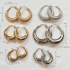 Grande, petite créole boucles d'oreilles anneaux larges femme Acier Inoxydable Or/Argent image 3