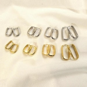 Brincos de argola grandes e pequenos, argolas retangulares, anéis, femininos em aço ou banhados a ouro.