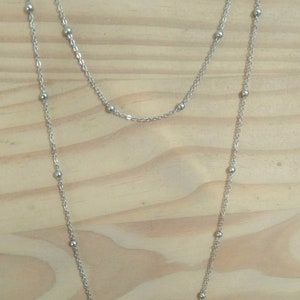 Collier long fin, sautoir, chaîne mini perles, acier doré ou argenté femme image 5