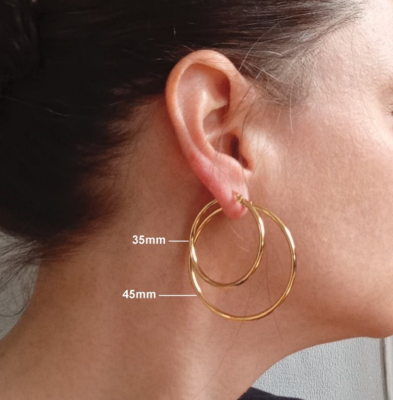 Grande, petite créole fines boucles d'oreilles anneaux ronds femme Acier Inoxydable ARGENT ou OR image 2