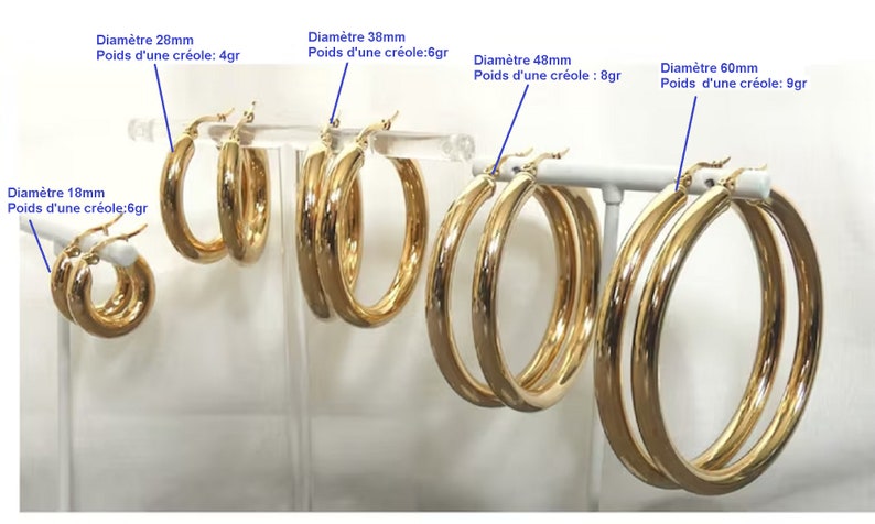 Grote, kleine creoolse ronde oorringen voor dames roestvrij staal ZILVER of GOUD afbeelding 5