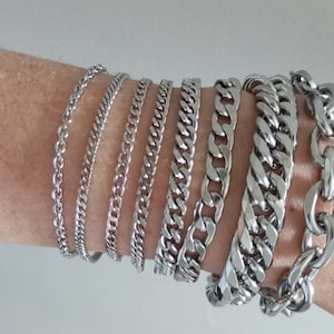 Wide silver mesh steel chain bracelet, Cuban chain, woman image 7