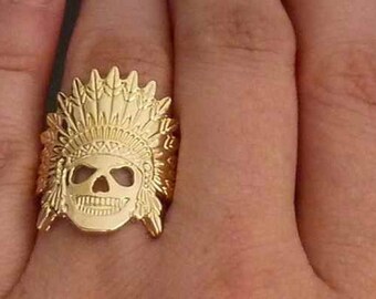 Bague large femme, hippie, biker,skull, indien, plaqué or ou argent