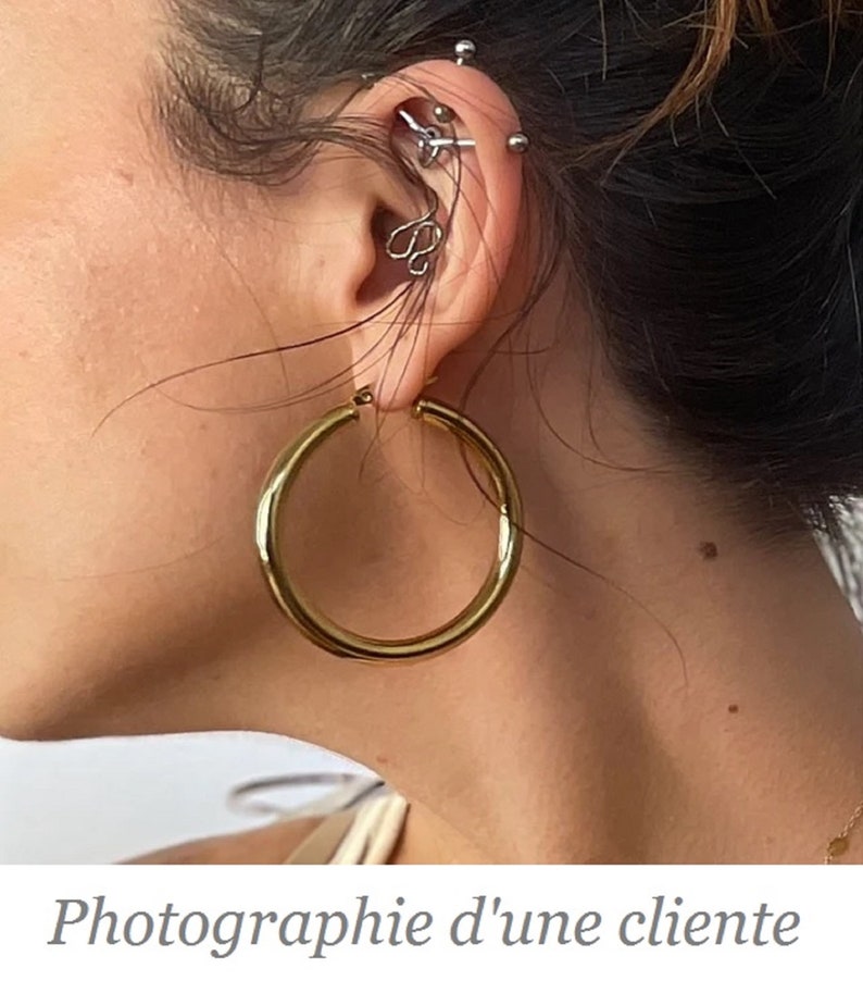 Large, small creole round hoop earrings for women Stainless Steel SILVER or GOLD image 5