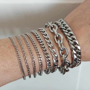 Wide silver mesh steel chain bracelet, Cuban chain, woman image 5