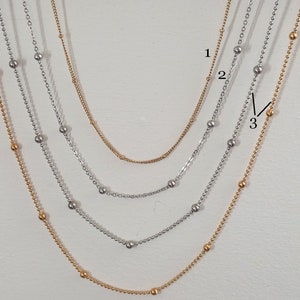 Fine gold or silver stainless steel beaded chain necklace for women, mini small pearls image 8