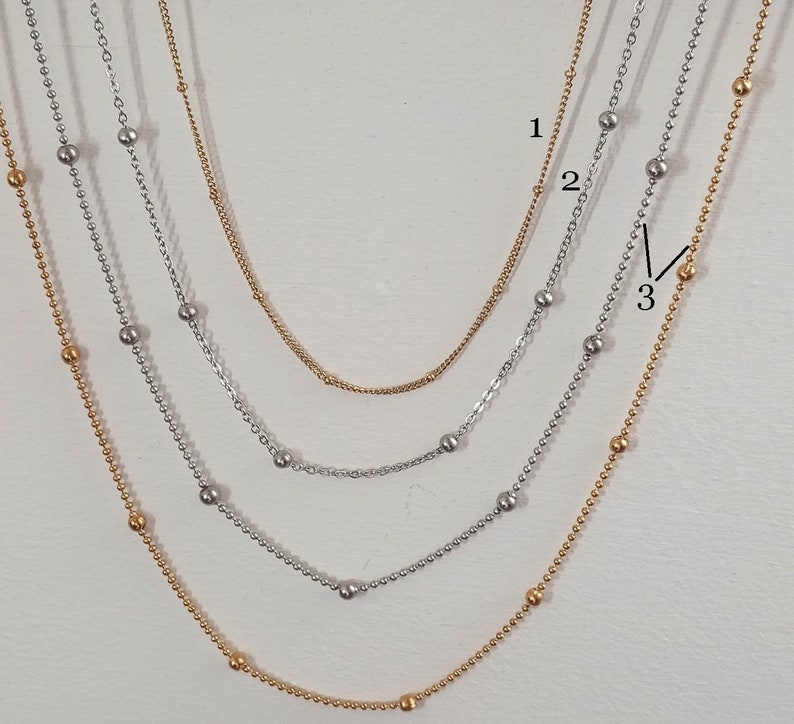 Collier chaîne fine perlée acier inoxydable dorée ou argentée pour femme, mini petites perles image 8