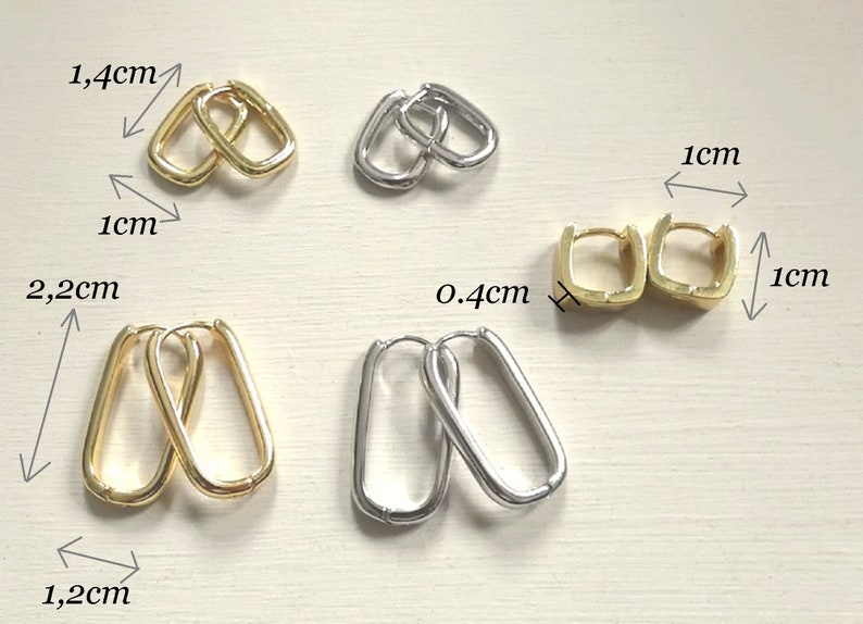 Grande,petite créoles boucles d'oreilles rectangles,anneaux, femme Acier Inoxydable ou Plaqué or /Plaqué Argent image 4